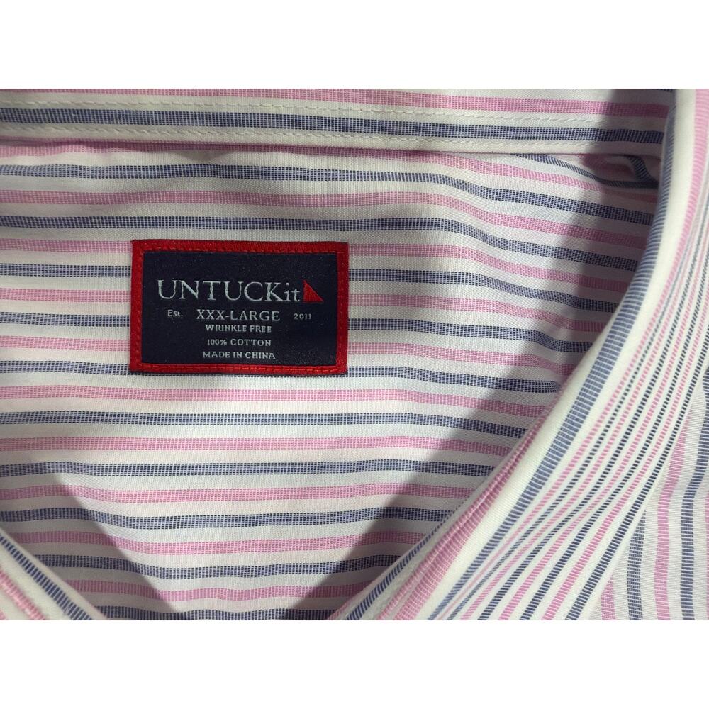 Untuckit Shirt Men's XXXL Tall Long Sleeved Button Down Gray Pink Striped Preppy
